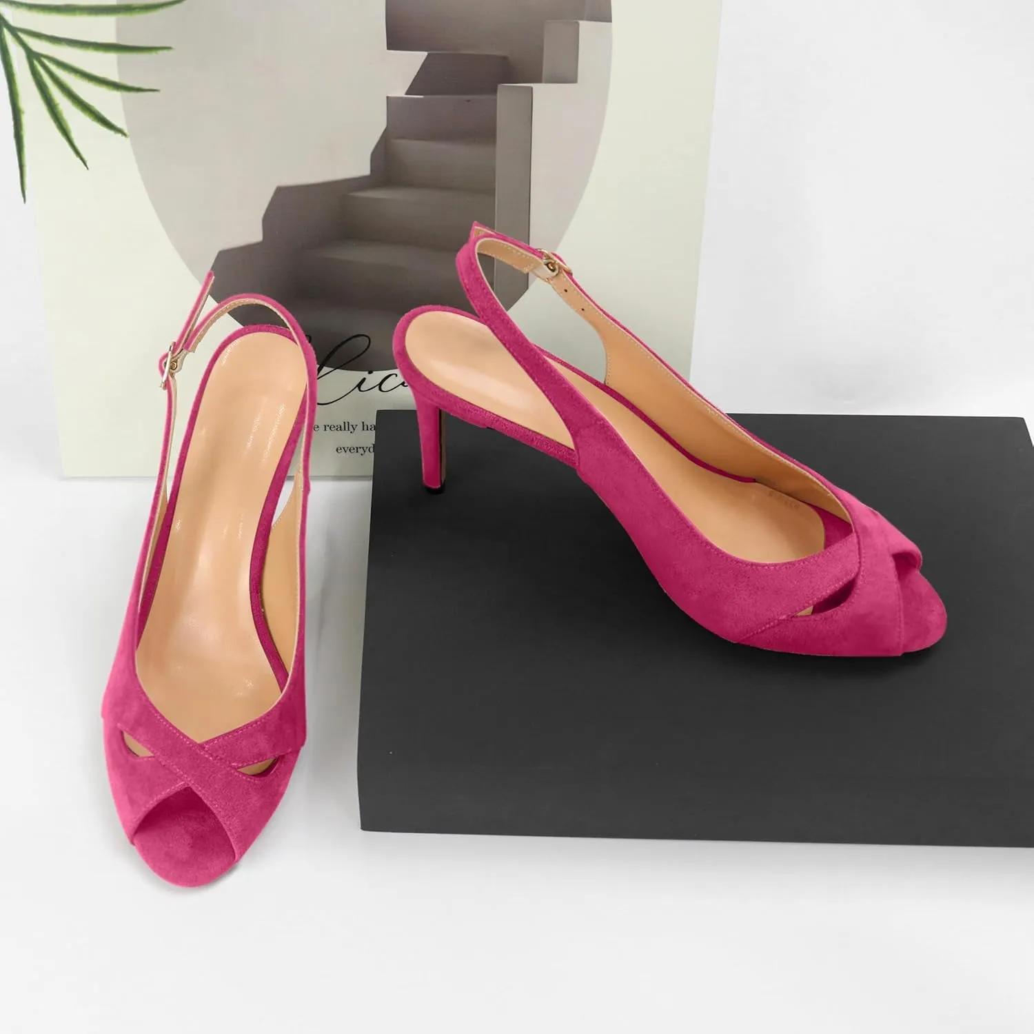 YODEKS Women's Slingback Heels Peep Toe Stiletto High Heel Pumps Sexy Wedding Party Casual 3.5 Inch Dress Shoes