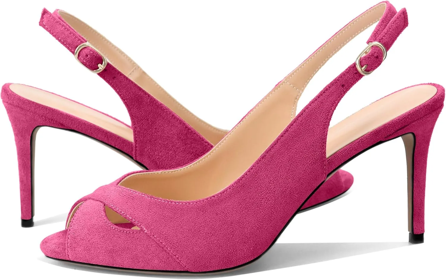 YODEKS Women's Slingback Heels Peep Toe Stiletto High Heel Pumps Sexy Wedding Party Casual 3.5 Inch Dress Shoes