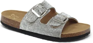 YOKI GIAN-107 Women's Slide Sandal, Rhinestone-Coated Double Buckle, Comfortable Sandals for women