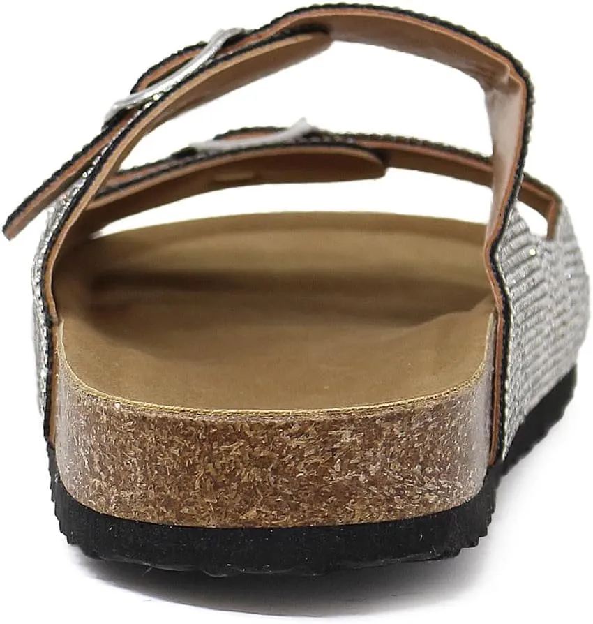 YOKI GIAN-107 Women's Slide Sandal, Rhinestone-Coated Double Buckle, Comfortable Sandals for women