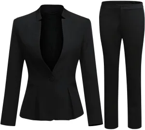 YUNCLOS Women's Business Office 1 Button Blazer Jacket and Pants Suit Set