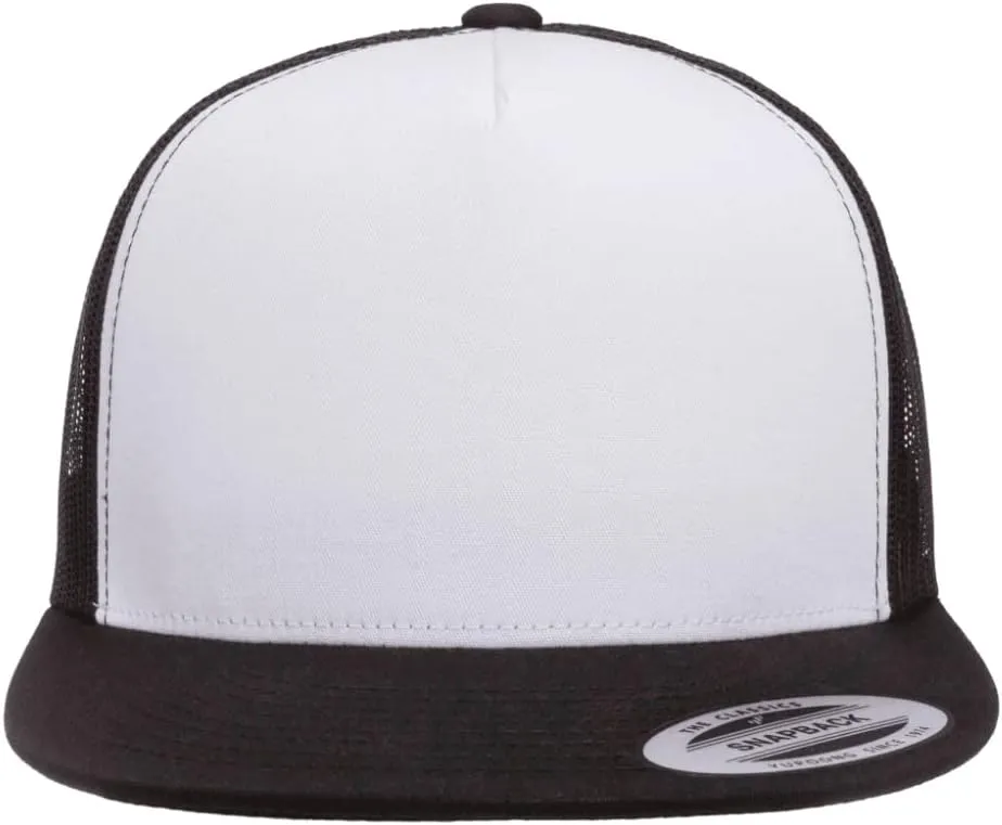 Yupoong 5-Panel YP Classic Trucker Cap | High Profile Flat Visor Snapback | OSFM | Bulk Packs Available
