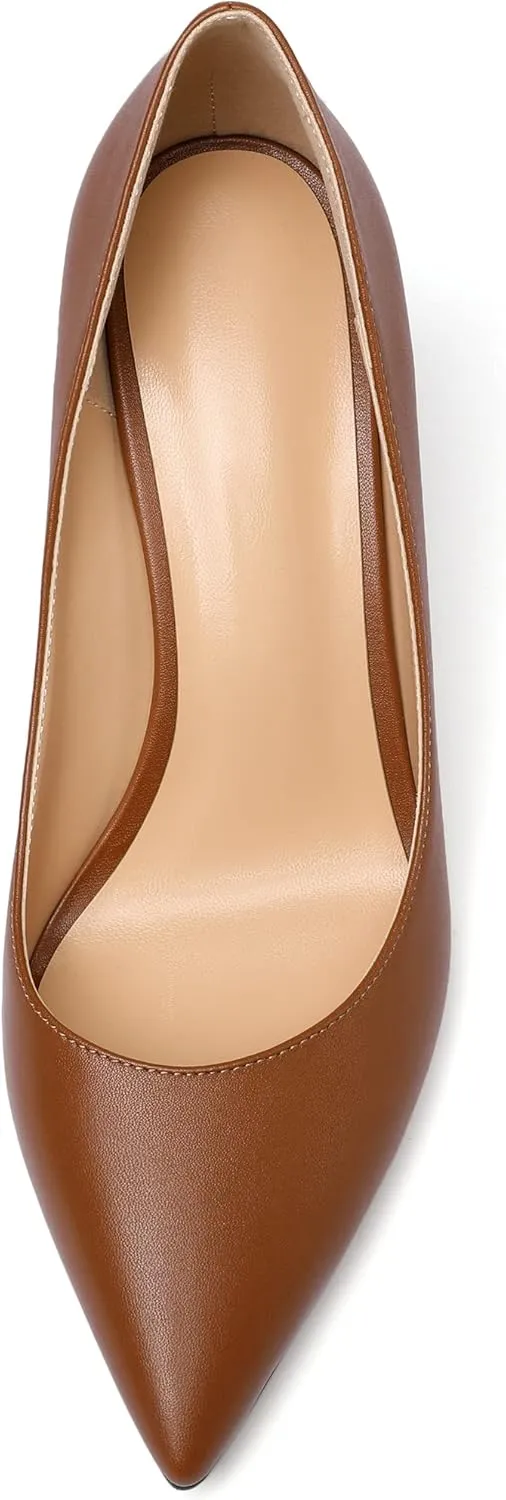 Zamikoo Women's Chunky Heel Pumps Pointy Toe Slip On Classic High Heel Shoes 3.35 Inches