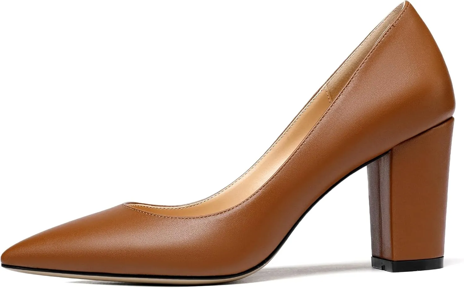 Zamikoo Women's Chunky Heel Pumps Pointy Toe Slip On Classic High Heel Shoes 3.35 Inches