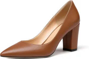 Zamikoo Women's Chunky Heel Pumps Pointy Toe Slip On Classic High Heel Shoes 3.35 Inches