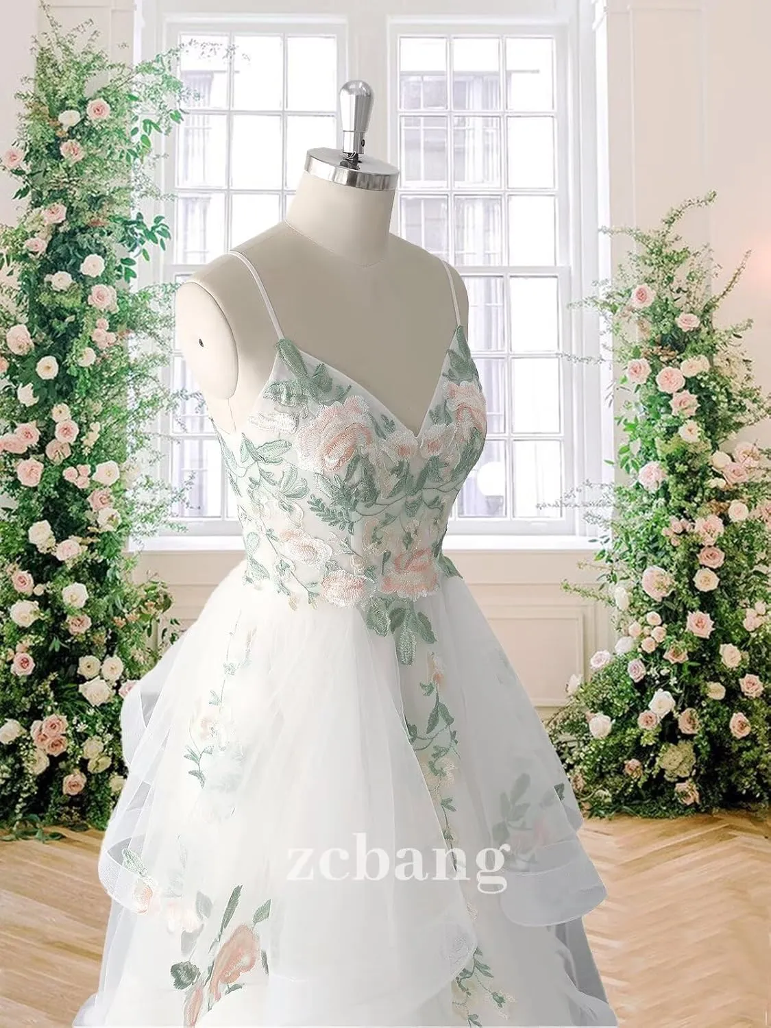 zcbang Lace Wedding Dresses for Bride Fairy Forest Colorful Elegant Bridal Dresses with Train