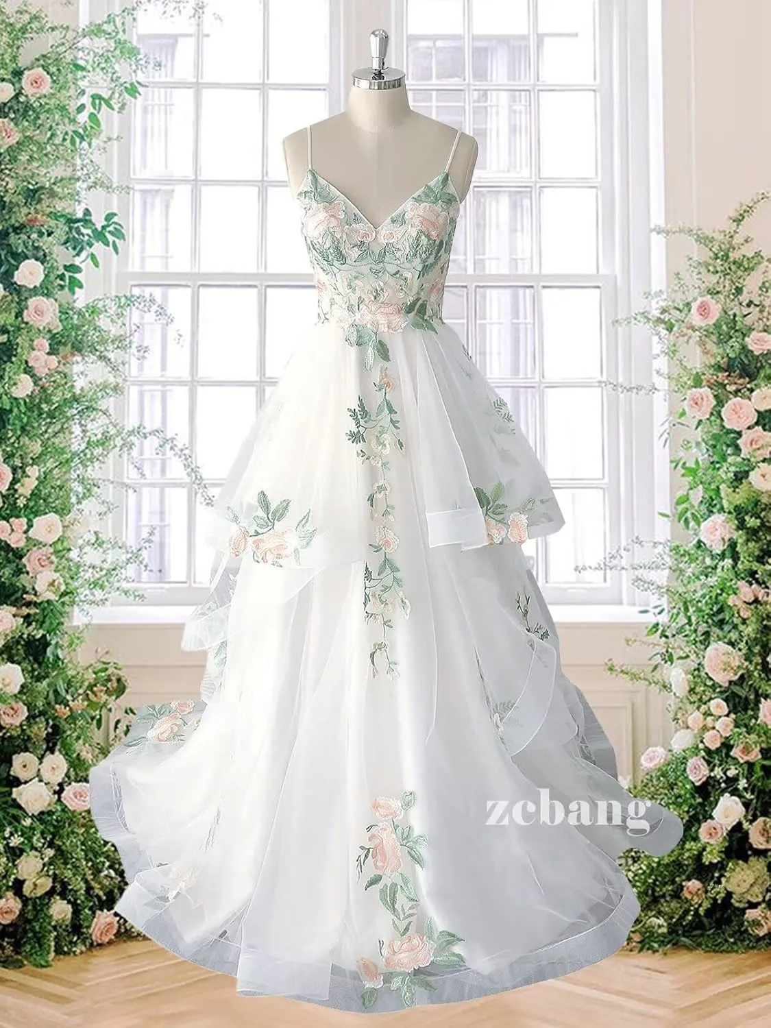 zcbang Lace Wedding Dresses for Bride Fairy Forest Colorful Elegant Bridal Dresses with Train