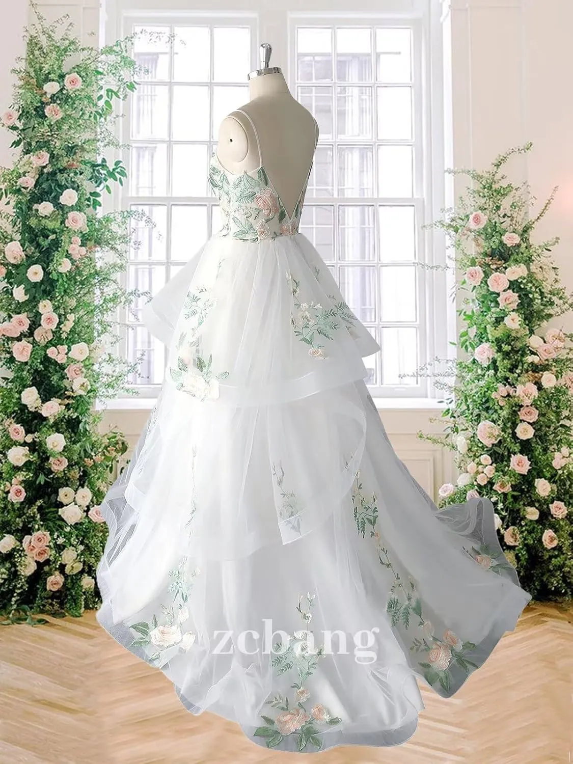zcbang Lace Wedding Dresses for Bride Fairy Forest Colorful Elegant Bridal Dresses with Train