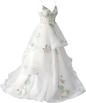 zcbang Lace Wedding Dresses for Bride Fairy Forest Colorful Elegant Bridal Dresses with Train