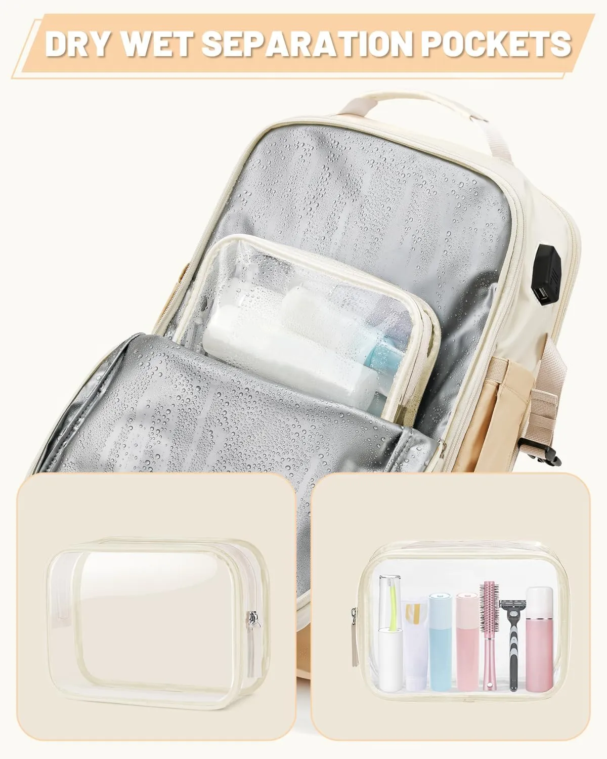 ZOMFELT Travel Backpack for Women, Flight Approved Carry on Backpack with Shoes Compartment & Wet Pocket, Water Resistant 17inch Laptop Bag with USB Charging Port for College Weekender Hiking Trip